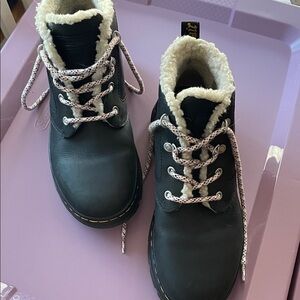 Dr. Martens Black Leather Sherpa-Lined Combat Boots